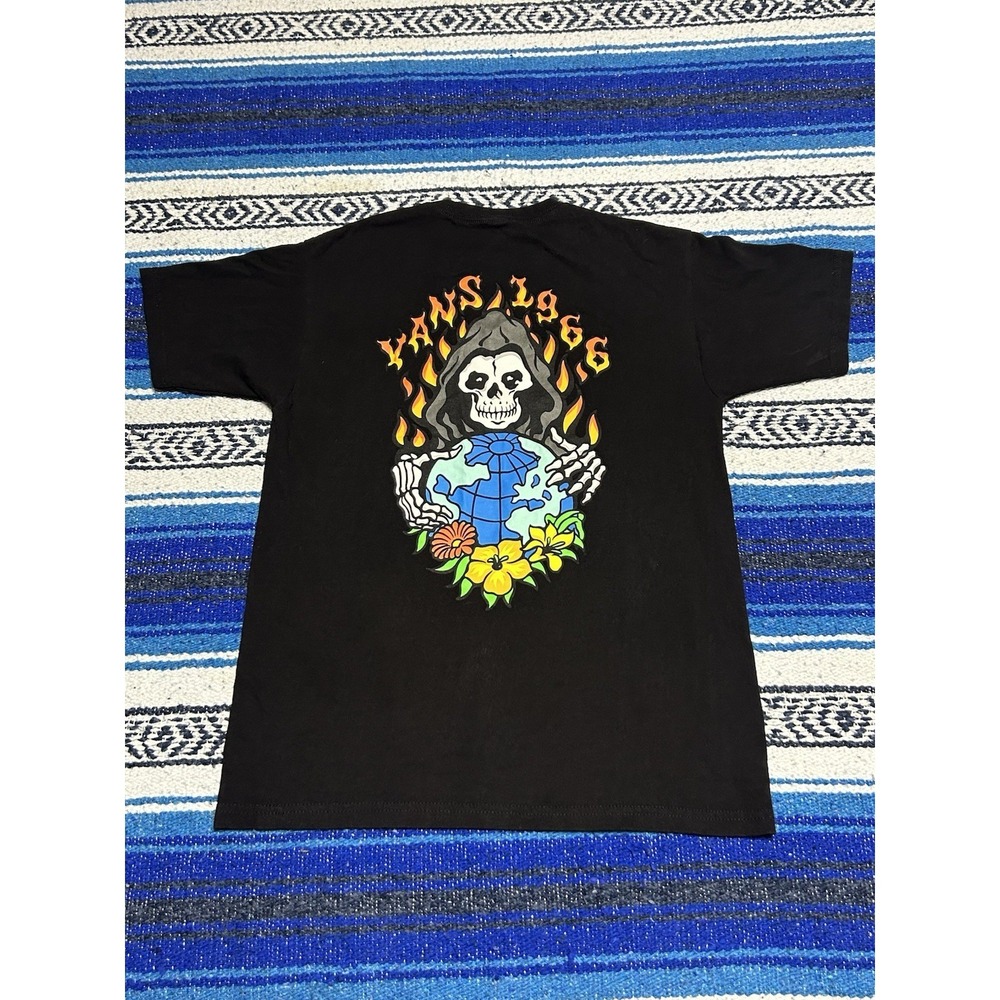 Vans 1966 Reaper Globe Floral Graphic T-Shirt Mens Medium Black Short Sleeve Tee